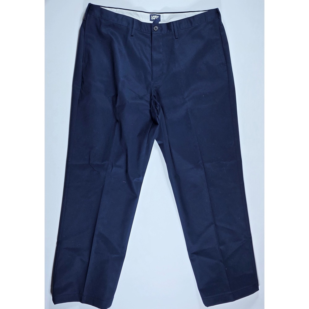 Lands End Men's 42 Navy Blue Traditional Fit Chino Pants Straight Leg Flat Front